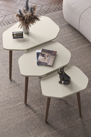 Zigon Sehpa 3'lü Trio Ahşap Yan Sehpa Orta Sehpa 
