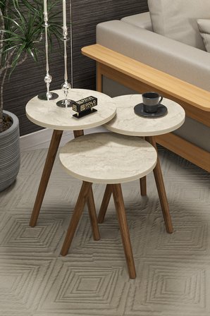 Zigon Sehpa 3 Lü Set Ahşap Torna Ayak 