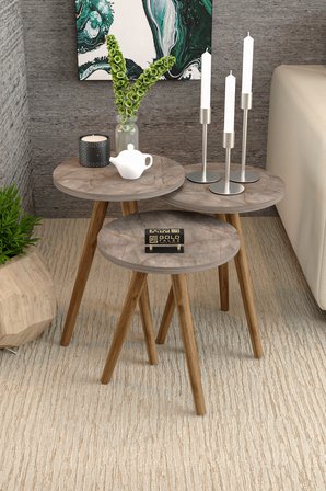 Zigon Sehpa 3 Lü Set Ahşap Torna Ayak 