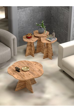 Orta Sehpa Ve Zigon Sehpa 4 Lü Set Dekoratif Yuvarlak Sehpa Yan sehpa Masa Çiçek Formlu 