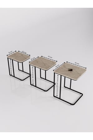 Zigon Sehpa 3'lü Tekerlekli Metal Ayaklı Yan Sehpa 