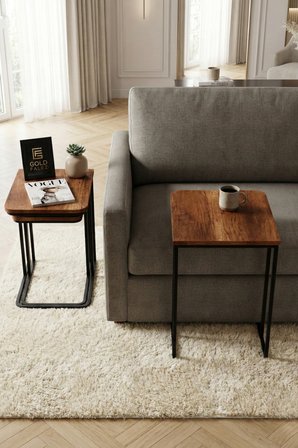 Zigon Sehpa 3'lü Tekerlekli Metal Ayaklı Yan Sehpa 