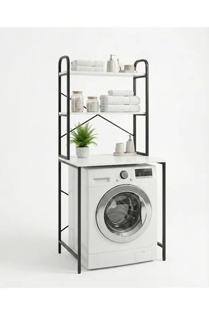 Çamaşır Makinesi Dolabı 2 Katlı Geniş Depolama Raf Ünitesi Metal Banyo Organizer Standı 