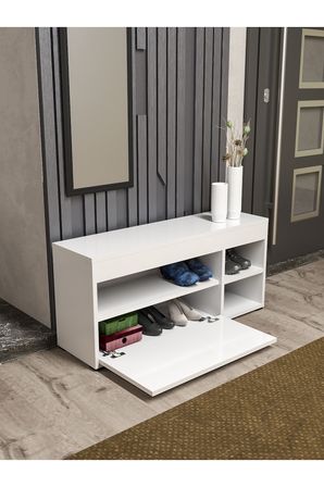 Ayakkabılık Çok Amaçlı Kapaklı Dolabı 90 cm Modern Ayakkabı Dolabı Raflı Organizer 