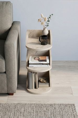 Yan Sehpa Modern 3 Katlı Kitaplıklı Çok Amaçlı Dekoratif Sehpa Minimal Tasarım 6103 Traverten