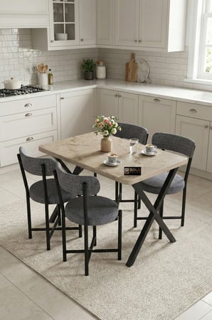 Mutfak Masası 4 Sandalyeli Set 110x70 cm Modern Bahçe Cafe Masa Takımı 4 Kişilik Tedy 9883 Anstrasit