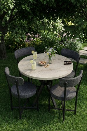 Mutfak Masası 4 Sandalyeli Set 90 Çap Yuvarlak Cafe Balkon Ofis Masa Yemek Takımı Teddy 9863 Antrast