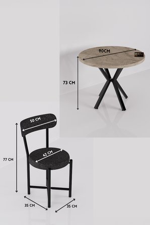 Mutfak Masası 4 Sandalyeli Set 90 Çap Yuvarlak Cafe Balkon Ofis Masa Yemek Takımı Teddy 9863 Antrast