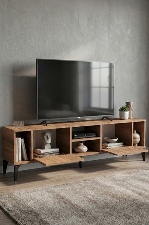 TV Sehpası 160 cm Modern Çok Amaçlı Dolaplı Raflı Televizyon Ünitesi Linya 5045 Atlantik