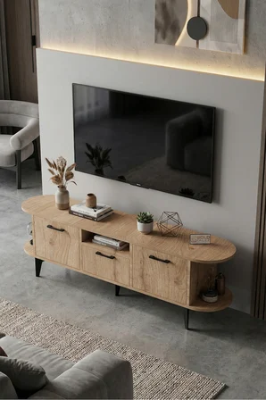 TV Sehpası 160 cm Modern 3 Kapaklı Tv Sehpa Çok Amaçlı Konsol Ünitesi Mira 50378 Sepet