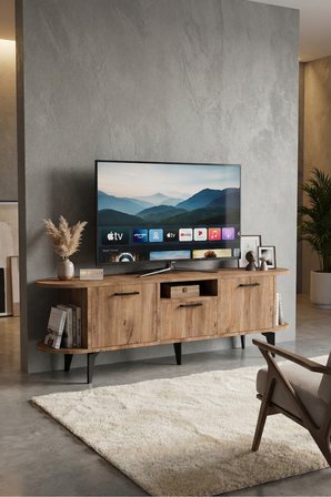 TV Sehpası 160 cm Modern 3 Kapaklı Tv Sehpa Çok Amaçlı Konsol Ünitesi Mira 5035 Atlantik Çam
