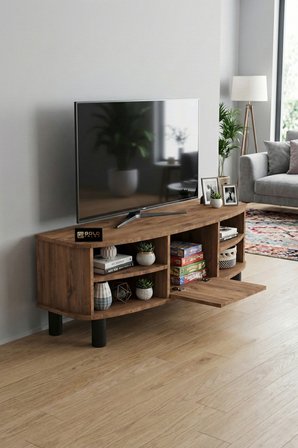 TV Sehpası 136 cm Kapaklı Raflı Çok Amaçlı Televizyon Ünitesi Salon Oturma Odası Vienna 5014 Atlantik çam