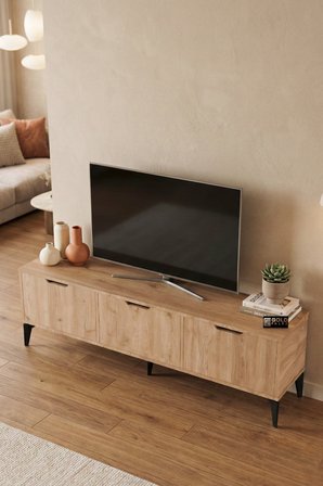 TV Sehpası 160 cm TV Ünitesi Kapaklı Modern Şık Minimal Salon Konsolu Royal 5093 Sepet