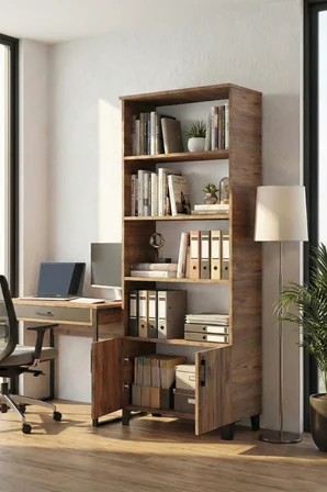 Kitaplık Modern Çok Amaçlı Dolaplı Raflı Ofis Salon Mutfak Düzenleyici Çok Raflı 250 Atlantik