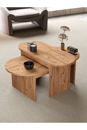 İkili Orta Sehpa Ve 3’lü Zigon Sehpa Yan Sehpa Seti Çok Amaçlı Setro 9536 Atlantik