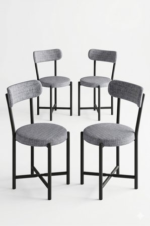 Sandalye 4 Adet Keten Kumaş Metal Ayak Modern Mutfak Sandalyesi Cafe Balkon Ofis Teddy 