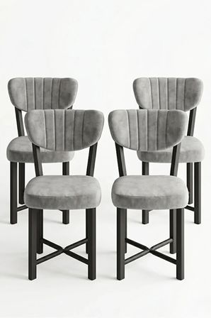 Sandalye 4 Adet Baby Face Kumaş Metal Ayak Modern Mutfak Sandalyesi Cafe Balkon Ofis Elma 
