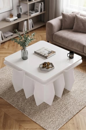 Modern 5'li Orta ve Zigon Sehpa Seti - Beyaz