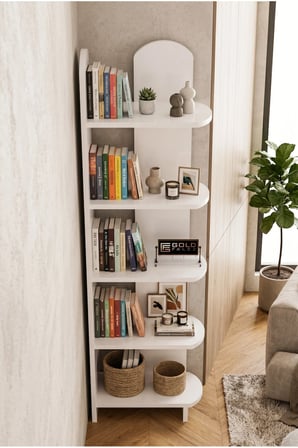 5 Raflı Çok Amaçlı Dekoratif Kitaplık Beyaz