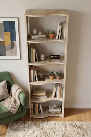 5 Raflı Modern Dalgalı Tasarım Kitaplık ve Dekoratif Raf Ünitesi