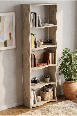 5 Raflı Modern Dalgalı Tasarım Kitaplık ve Dekoratif Raf Ünitesi