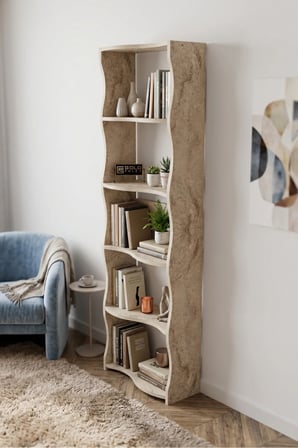 5 Raflı Modern Dalgalı Tasarım Kitaplık ve Dekoratif Raf Ünitesi