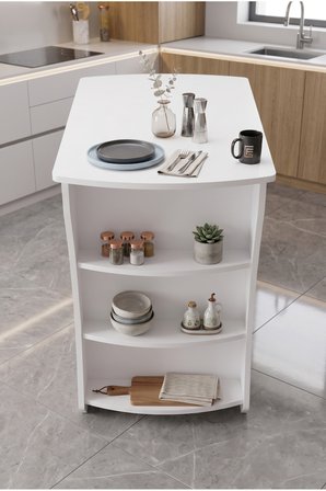 Mutfak Masası Mutfak Adası Ada Masa Bar Masası Kahvaltı Masası Raflı Çok Amaçlı Dolap Modern Masa 120x60 cm Beyaz