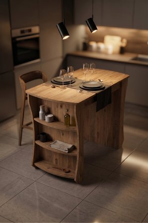 Mutfak Masası Mutfak Adası Ada Masa Bar Masası Kahvaltı Masası Raflı Çok Amaçlı Dolap Modern Masa 120x60 cm 9836 Atlantik Çam