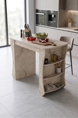 Mutfak Masası Mutfak Adası Ada Masa Bar Masası Kahvaltı Masası Raflı Çok Amaçlı Dolap Modern Masa 120x60 cm Traverten