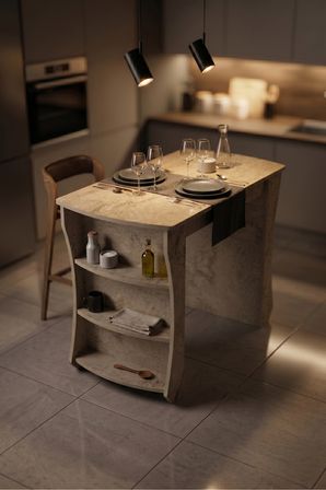 Mutfak Masası Mutfak Adası Ada Masa Bar Masası Kahvaltı Masası Raflı Çok Amaçlı Dolap Modern Masa 120x60 cm Traverten