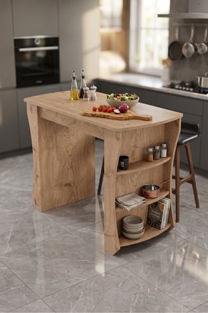 Mutfak Masası Mutfak Adası Ada Masa Bar Masası Kahvaltı Masası Raflı Çok Amaçlı Dolap Modern Masa 120x60 cm Sepet