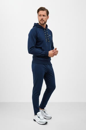 Erkek Açık Lacivert İki İplik Kapüşonlu Bel Lastikli Eşofman Takımı - 7720