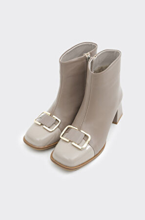 Topuklu Hakiki Deri Tokalı Fermuarlı Kadın Bot 