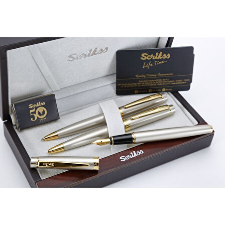 Scrikss Saten Altın 3 lü Kalem Seti ( Ömür boyu garantili )