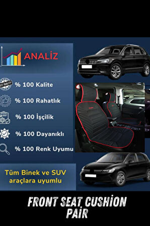 Sırt Dayamalı Araba Koltuk Minderi Ön İkili Set Siyah Kırmızı