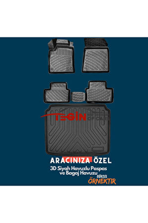 Ford Focus 3 Sedan Düz Zemin İnce Stepne Kulaklı Bagaj Havuzu 2011-2014 + Siyah 3D Havuzlu Paspas