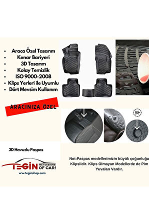 Fiat Egea Cross 2020 sonrası  Uyumlu   3D Havuzlu Paspas Siyah