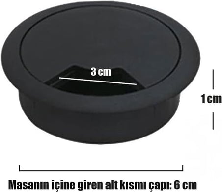 Masa Üstü Kablo Kanalı Deliği Kapağı Siyah Masa Kapağı 6 cm (5 ADET)