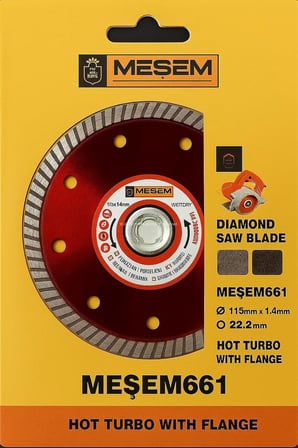 Turbo Elmas Daire Testere, Fayans, Seramik, Granit, Mermer Kesim İçin, 115 mm Boy, 22.2 mm Delik, 1.4 mm Kalınlık, Isıya Dayanıklı, Sıcak Presli, Hızlı Kuru Kesim, Çapak Bırakmaz, İnce, Hassas