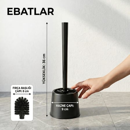 Plastik Tuvalet Fırçası, Mat Hazneli, Değiştirilebilir Başlıklı, Siyah Fırçalı, WC Fırçası (1, Siyah)