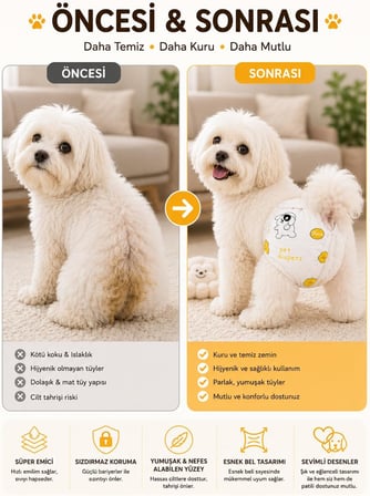 Dişi Köpek Külot Bezi Regl Dönemi İdrar Kaçırma Önleyici Süper Emici Pet Bezi 10 Adet XXS XS S M L XL 26-55 cm (M 33-53 cm)