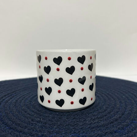 SİYAH KALPLİ BASKI KUPA 