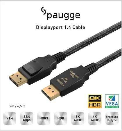 V1.4 Vesa DisplayPort Sertifikalı 32.40 Gbps Bandwith HBR3 8K 60Hz, 4K 120Hz, 4K 60Hz, 2K 165Hz, 1080p 240Hz Destekli HDR, FreeSync, G-Sync Displayport Kablo