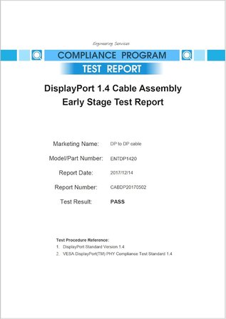 V1.4 Vesa DisplayPort Sertifikalı 32.40 Gbps Bandwith HBR3 8K 60Hz, 4K 120Hz, 4K 60Hz, 2K 165Hz, 1080p 240Hz Destekli HDR, FreeSync, G-Sync Displayport Kablo