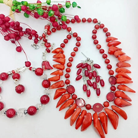 2475 Doğal Mercan çift sıralı el yapımı kolye