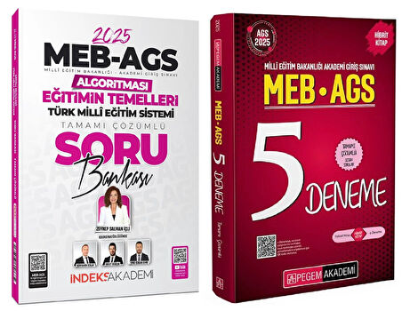 Pegem 2025 MEB-AGS 5 Deneme + İndeks Eğitimin Temelleri ve Türk Milli Eğitim Sistemi Soru Bankası 2 li Set