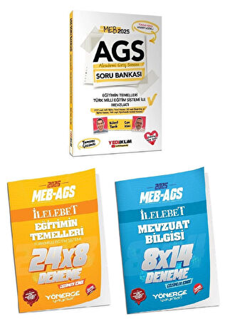 Yediiklim + Yönerge 2025 MEB-AGS Eğitimin Temelleri ve Türk Milli Eğitim Sistemi ile Mevzuatı Soru Bankası + 22 Deneme 3 lü Set