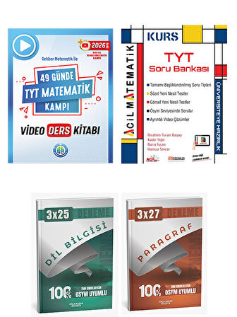Rehber + Acil 2026 TYT Matematik Video Ders + TYT Matematik Soru + Anla Kazan Deneme 4 lü Set
