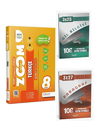 Günay Yayınları 2026 8. Sınıf LGS Türkçe Yeni Zoom Soru Bankası+Anla Kazan Paragraf+Dilbilgisi