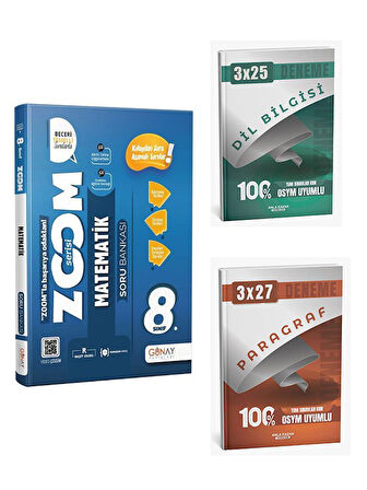 Günay Yayınları 2026  8. Sınıf LGS Matematik Yeni Zoom Soru Bankası+Anla Kazan Paragraf+Dilbilgisi